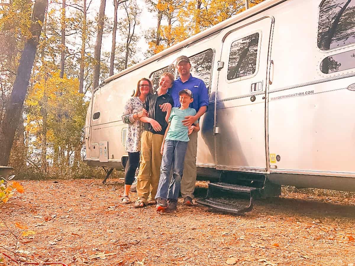 Orr family photo in front of their airstream